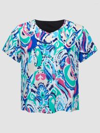 Shirt Finjani Women T-shirts Plus Size Y2k Clothes Blue Tie Dye Pattern Women's Tee Spring And Summer Short Sleeve Top