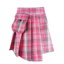 Skirts All Match Women Short Fashion Tartan Red Pleated Streatwear Plaid Side Button Womens Casual Mini 230321