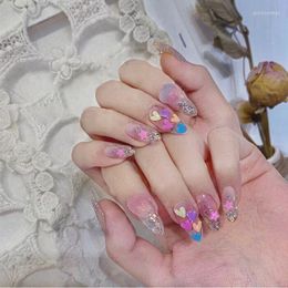 False Nails Shining Sliver Pure Color With Colorful Love Pattern Resin 3D Decorated Fake French Bride Glue