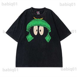 Men's T-Shirts Frog drift Superior Quality Fashion Summer Washed Black Vintage Street High Martian Marvin t shirt tee Top mens