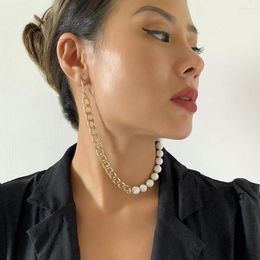 Dangle Earrings 2023 Novelly Metal Chain U-shaped Asymmetry Round Bead Connection Tassel Drop Jewelry For Women