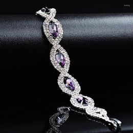 Charm Bracelets Wedding Bracelet For Women Purple Blue Austrian Crystal & Bangles Fashion Silver Colour Bridal Jewellery