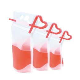 Drinkware a pack Drink Pouches Bags frosted cleared Zipper Standup Plastic Drinking Bag holder Reclosable HeatProof 17oz with straw