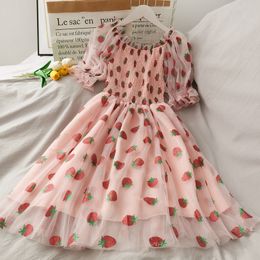 Casual Dresses Strawberry Dress Sexy Dresses For Women Deep V Dress Women Puff Sleeve Robe Femme Kawaii Casual Women Dresses Party Dresses 230321