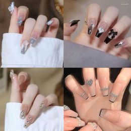 False Nails Nail Tips Love Heart Crystal Sweet Fake White Camellia Long Coffin