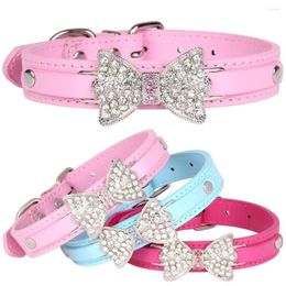 Dog Collars PU Leather Pet Cat Collar Rhinestone Bowknot Puppy For Small Medium Larger Neck Strap Chihuahua Teddy XS/S/M/L