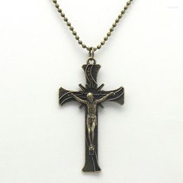 Chains Diyalo Catholic Antique Bronze Color Metal INRI Jesus Cross Pendant Necklace Beads Chain Necklaces Jewelry Gift