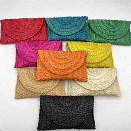 Wallets Ladies Str Clutch Purses Envelope Woven Wallets Women Daily Money Phone Coin Key Bag Coin Purses Summer Beach Bags Card Holder G230308