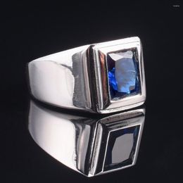 Cluster Rings Classic 925 Streling Silver 6ct Square Blue Sapphire Eternal Cocktail Wedding Ring For Men Wome Jewellery Boy Size 8-13