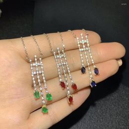 Chains Style Green Natural Emerald Gemstone Pendant For Women Necklace Real 925 Silver Jewelry Gem Ruby Sapphire Girl Gift