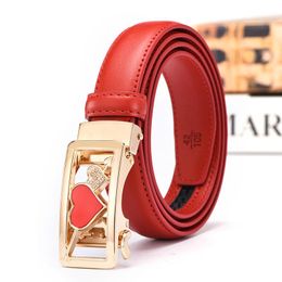 Belts Fashion Women Genuine Leather Heart Diamond Automatic Buckle For Lady Jeans Dress Hight Quality