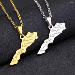 Pendant Necklaces Morocco Map With City Necklace Stainless Steel For Women Girls Gold Silver Colour Charm Fashion Female Choker Jewellery