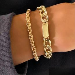 Charm Bracelets Ingesight.Z Twisted Metal Rope Chain Bangles Mti Layered Gold Colour Curb Cuban For Women Wrist Jewellery Drop Delivery Dh6Hd