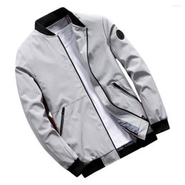 Men's Jackets Men Thin Baseball Jacket Solid Color Long Sleeves Slim Stand Collar Zipper Windbreaker Business Coat Outdoor Streetwear