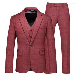 Men's Suits Men's Formal Business Casual Office Suit Blue Check Four-color Handsome Vest Fashion Jacket Luxury Trousers