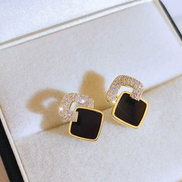 Charm Korean Elegant Earrings 2023 New Fashion Simple Small Geometric Full Zircon Earrings Plating 18K Real Gold Earrings Female G230320