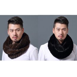 Men Real Mink Fur Scarf Neckerchief Winter Warm Muffler Tight Weave Black Brown