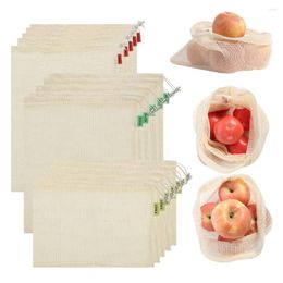 Storage Bags Reusable Cotton Mesh Eco-Friendly Kitchen Fruits Vegetables Bag Drawstring Grocery Net