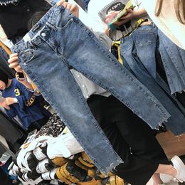 Men's Jeans Wholesale 2023 Fashion Large Size Women's Autumn Clothes Ripped Hole Fat Korean Stretch Slim Thin Ankle Length Pants