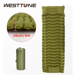 Outdoor Pads Outdoor Thicken Camping Mattress Ultralight Inflatable Sleeping Pad with Builtin Pillow Pump Air Mat for Hiking Backpacking 230320