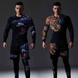 Men's Tracksuits ZRCE Chinese Style Men's Tracksuit Gym Fitness Compression Sports Suit Clothes Running Jogging Sport Wear Exercise Workout Set 230320