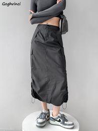 Skirts Y2k Midi Women Cargo Hipster Harajuku Vintage Loose Girls Fashion Ins Ulzzang Chic Streetwear Back slit Drawstring 230321