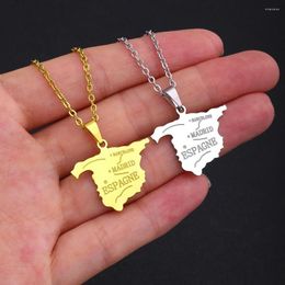 Pendant Necklaces Spain Map With City Necklace Stainless Steel For Women Gold Silver Colour Charm Fashion Female Choker Jewellery Gift