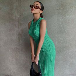 Casual Dresses Summer Solid Color Knitted Sleeveless Round Neck Dress Women Outfits Streetwear Clubwear Casual Urban Bodycon Tank Dresses 230321