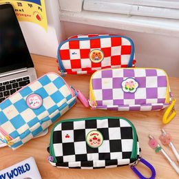 Cosmetic Bags Bag Plaids Printed Women Makeup Cartoon Bear Animal Cute Pencil Case Storage School Student Girl BagsPortable