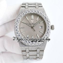 BZF sf15510 Japan M8215 Automatic Mens Watch Iced Out Big Diamond Bezel Grey Texture Dial Stick Markers Stainless Steel Diamonds Bracelet eternity Jewellery Watches