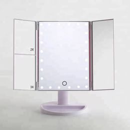 Makeup Tools Infitrans 3 Folds Lighted Vanity Makeup Mirror,1X/2X/3X Magnification, 21 LED Bright Table Mirror with Touch Screen,180 Adjustable Rotation