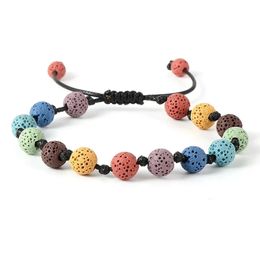 Coloured Lava Stone Beaded Strand Ethnic Bracelet Hand Weaving Adjustable Bracelets for Women Men Jewellery