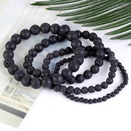 Strand Natural Black Lava Volcanic Stone Bracelet Beads Jewellery Gift For Men Magnetic Health Protection Women Elastic Thread 6 8 Mm