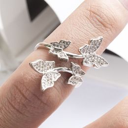 Silver Color Butterfly Resizable Rings With AAA Zircon Bling Stone Women Fashion Party Jewelry Best Gift