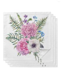 Table Napkin 4/6/8pcs Peony Bouquet Green Leaves Kitchen Napkins Dinner For Wedding Banquet Party Decoration