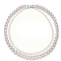 Beaded Necklaces Classic Wedding Natural Double Pearl Necklace Women Luxury Real Freshwater Pearl Necklaces Anniversary Gift 230320