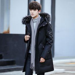 Men's Down 2023 Coats Male Long Hooded Jacket Teenagers Han Edition With Thick White Duck Warm Winter Coat