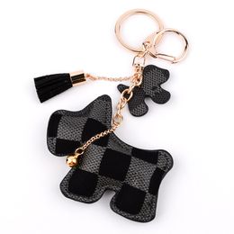 Cotton-Filled Plaid Dog Tassel Key Chain Car Key Ring Package Pendant Cartoon Accessories Plaid Presbyopic PU Leather Doll