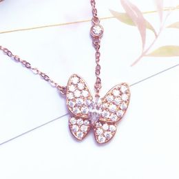 Chains 585 Purple Gold Plated 14K Rose Inlaid Shiny Full Crystal Butterfly Necklace For Woman Charm Light Luxury Wedding Jewellery