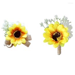 Decorative Flowers Wedding Sunflower Wrist Flower Corsage Artificial Bride Hand Decor Ornament For Bridesmaid Prom Party M6CE