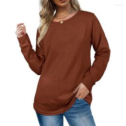 Women's Tanks Women Fall Casual Long Sleeve Round Neck T-Shirt Sports Side Split Curved Hem Pullover Tunic Top Sweatshirt For Leggings