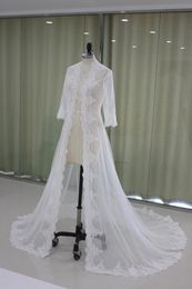 Wraps & Jackets Appliques Bridal 3/4 Sleeves Coat Sweep Train Wedding Capes Bolero Jacket Dress Tulle Shrugs