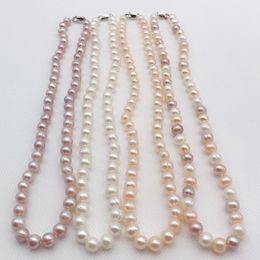 Beaded Necklaces Natural Freshwater Cultured Pearl Thread Pearl 78MM White Pink Purple Multicolor Necklace 925 sterling silver clasp 230320