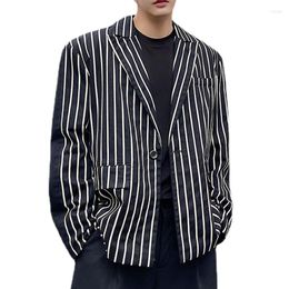 Men's Suits Men Black Splice Stripe Blazers Fashion Loose Casual Suit Jacket Male Streetwear Vintage Office Women Oversize Blazer Coat