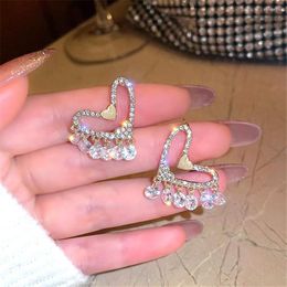 Hoop Earrings 2023 Niche Design Luxury Temperament Gentle Glittering Zircon Set Tassels Love Party Jewellery Gift