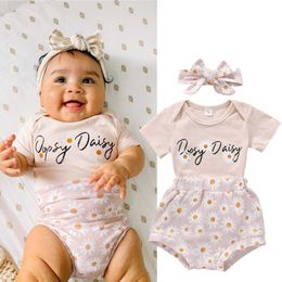 Clothing Sets Summer 3pcs Clothes For Baby Girls Romper Casual Outfit Children Daisy Short Sleeve Playsuits Trouser Bottom Hair Band Z0321