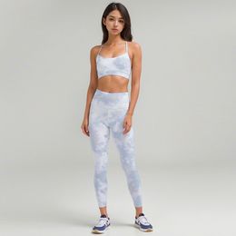 LL Women Tie-dye Yoga Set Bra with Leggings Set Camisole Workout Bras Sets With Gym Long Pant Fitness Cami Casual Summer