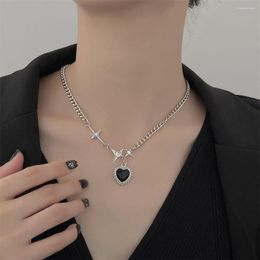 Pendant Necklaces Sweet Cool Black Love Heart Necklace For Women Cross Star Choker With Rhinestones Girls Clavicle Chains Neck Jewellery