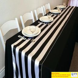 Satin Table Runners White And Black Tablecloth for Hotel Table Decoration Wedding Party Reception