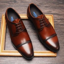 Dress Shoes Fashion Mens Black Wedding Genuine Leather Oxford Shoe Man Brown Lace Up Pointy Formal For Men
